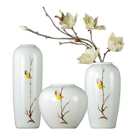 3 pieces living room oriole bird white porcelain vase set Jahrriesnge porcelain of three vases set cna0036