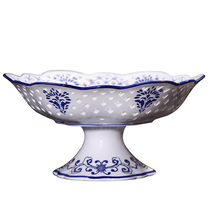 Blue and white hollow fruit plate candy basket Ceramics Jahrriesnge porcelain of hollow fruit plate sugar fruit basket cna0065