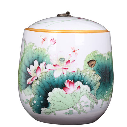 Jingdezhen pretty large airtight ceramic pot with lotus painting china Jahrriesnge porcelain of 5kg storage tank cna0087