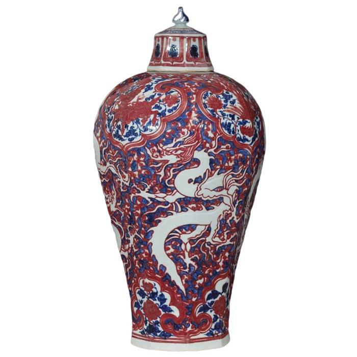 Vintage Yuan Dynasty blue and white glaze with red ceramic vase dragon Jahrriesnge porcelain of vase cna0114