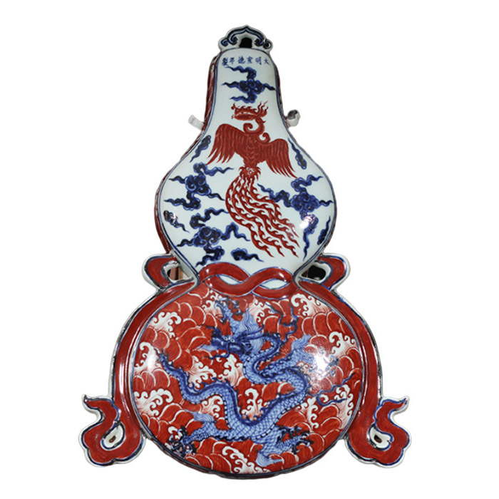 Handmade pastel wall hanging porcelain gourd with dragon and phoenix Jahrriesnge porcelain of vase cna0117