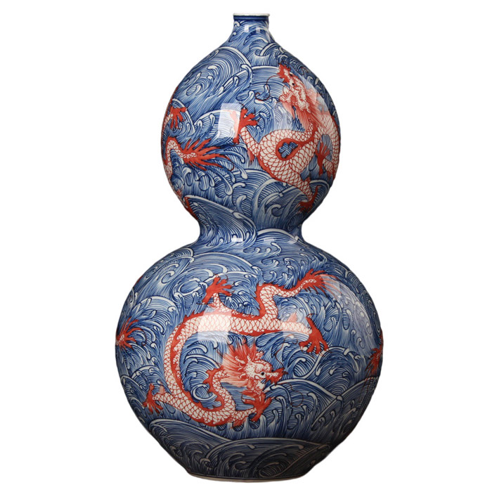 Hand painted blue and white glaze red dragon gourd vase ornaments Jahrriesnge porcelain of vase cna0122