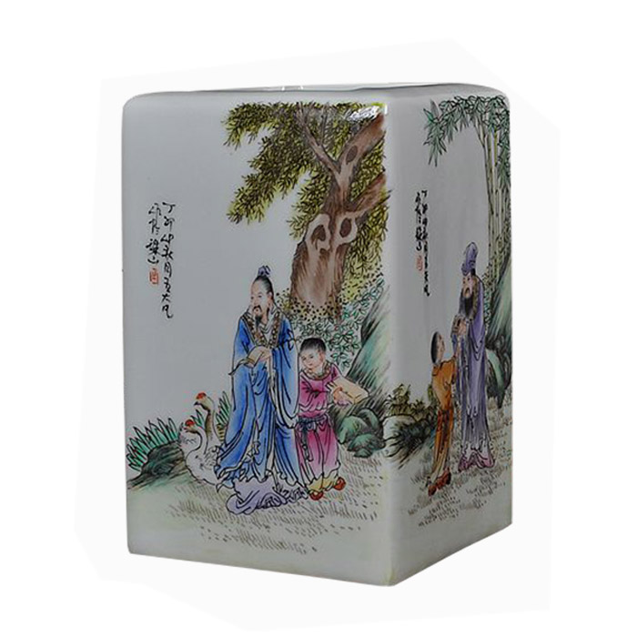 Vintage Chinese study pottery pen holder with figure painting Jahrriesnge porcelain of vase cna0160