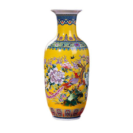 European style large yellow floor ceramic flower vase and accessories Jahrriesnge porcelain of golden vase cna0164