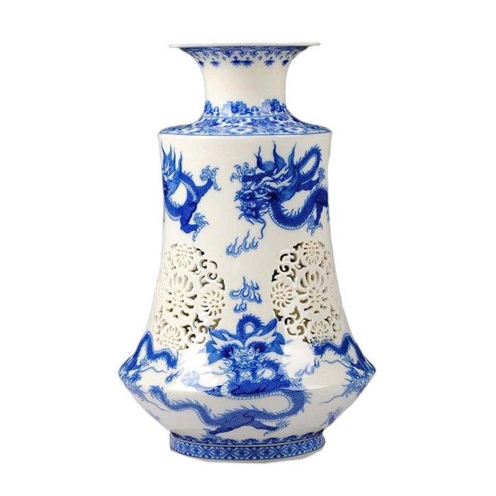 China blue and white double-layer hollow ornamental ceramic vase home Jahrriesnge porcelain of white blue vase cna0219