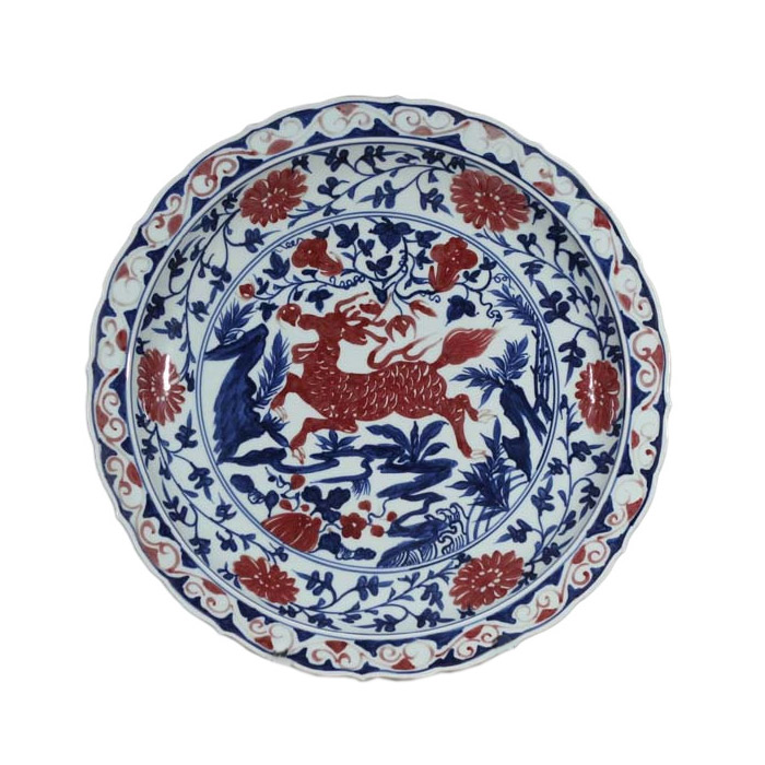 Hand painted blue and white underglaze red decorative porcelain plate Jahrriesnge porcelain of modern stylish simplicity cna0299