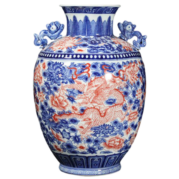 Vintage chinese blue and white underglaze red porcelain vase for home Jahrriesnge porcelain of hand drawn mini vase cna0316