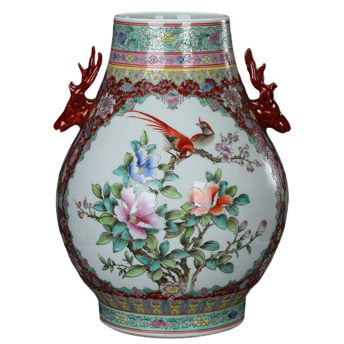Hand painted pastel deer head ceramic vase with flowers and birds Jahrriesnge porcelain of hand drawn mini vase cna0324