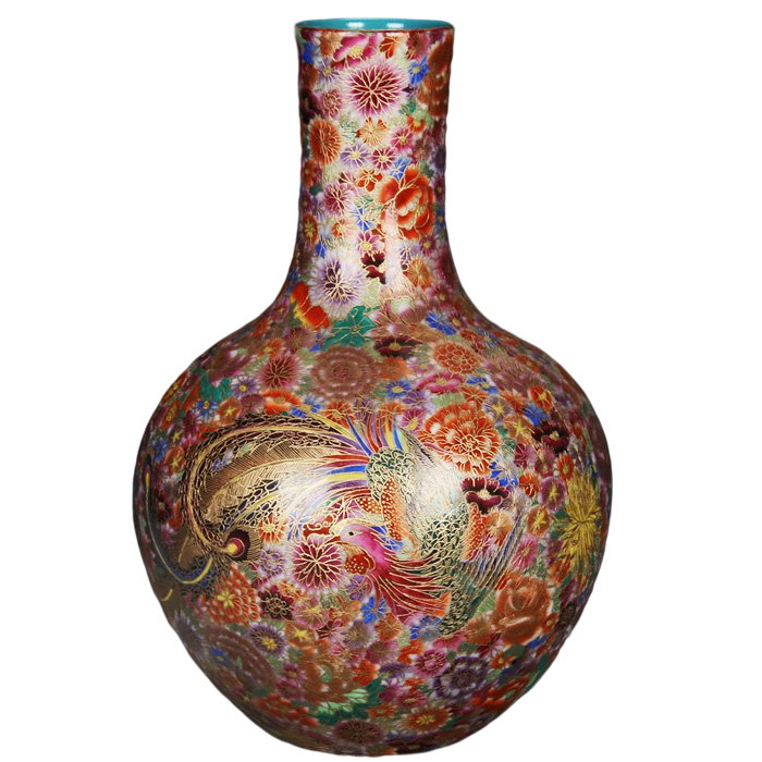 Hand painted filigree enamel colorful phoenix celestial ceramic vase Jahrriesnge porcelain of beauty vase cna0346
