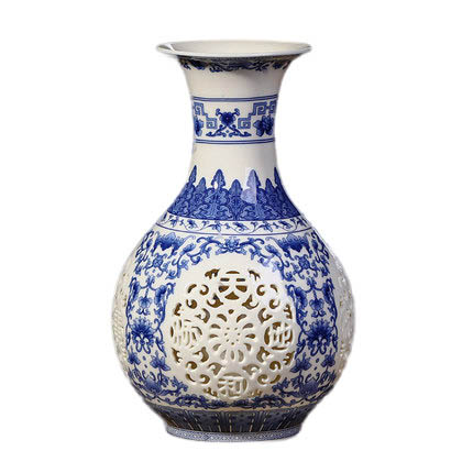 Hollow blue and white ornamental modern ceramic vase Jahrriesnge porcelain of hollow out vase cna0393