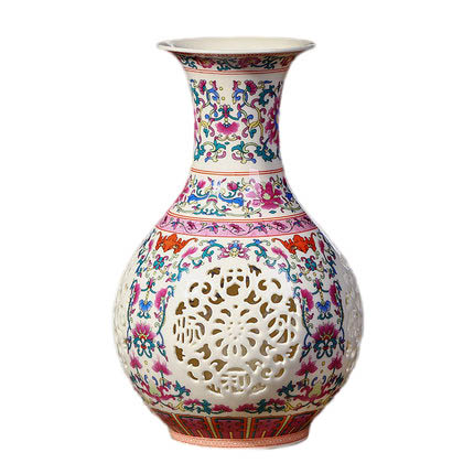 Hollow pastel ornamental modern ceramic vase Jahrriesnge porcelain of hollow out vase cna0394