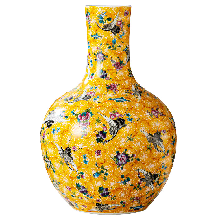 Vintage chinese yellow ceramic vase with birds and flowers living room Jahrriesnge porcelain of vase cna0423