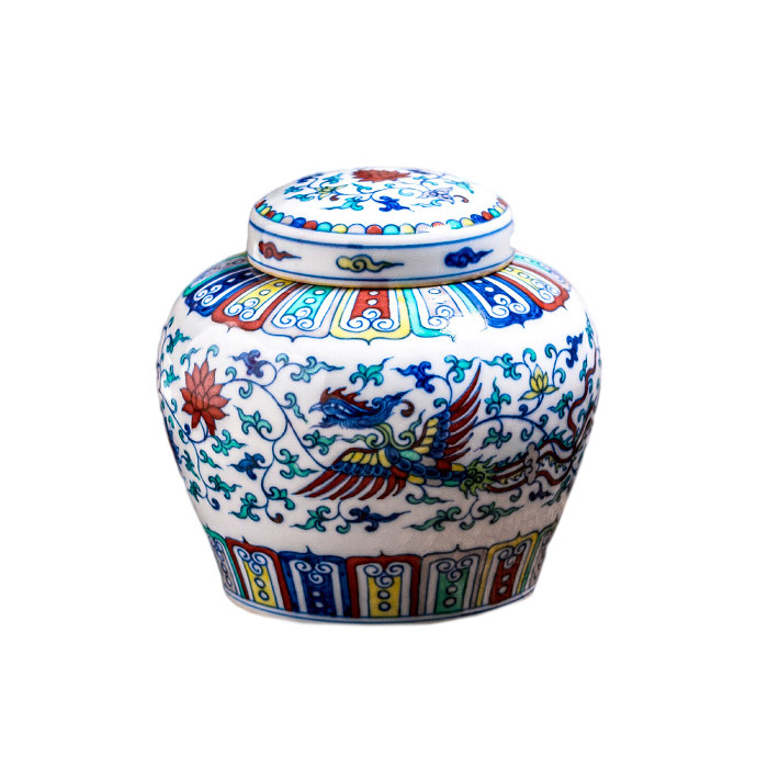 Vintage hand painted blue and white porcelain sealed tea storage jars Jahrriesnge porcelain of guan kiln crack glaze vase cna0432