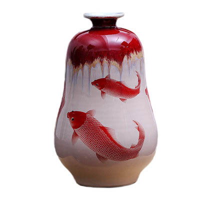 Kiln cracked glaze gourd shaped red fish ceramic vase Jahrriesnge porcelain of kiln change cracked glaze pomegranate flower vase cna0447