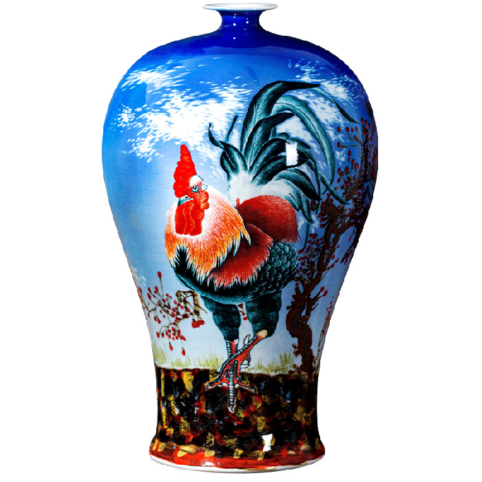 Designer large hand painted ceramic flower vase with cock lving room Jahrriesnge porcelain of kiln change cracked glaze pomegranate flower vase cna0448
