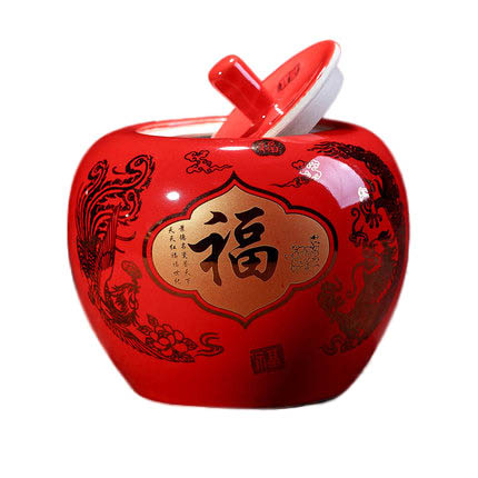 Red apple shape lucky storage ceramic jar Jahrriesnge porcelain of red apple storage tank cna0470