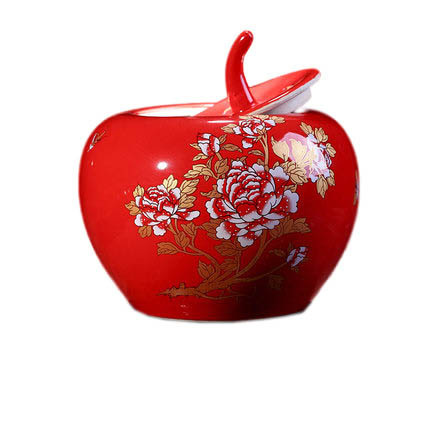 peony flower pattern apple shape red ceramic storage jar Jahrriesnge porcelain of red apple storage tank cna0472