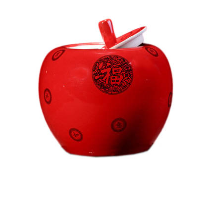 Apple Shaped Good Lucky bid red Ceramic Storage Jar Jahrriesnge porcelain of red apple storage tank cna0482