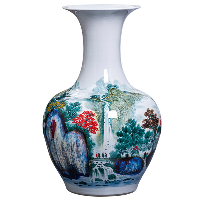 Large hand-painted pastel kiln change ceramic flower vase landscape Jahrriesnge porcelain of vase cna0491