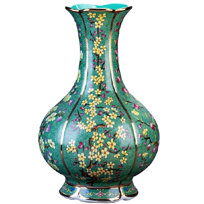 Vintage qing dynasty qian long green enamel outline gold ceramic vase Jahrriesnge porcelain of vase cna0493