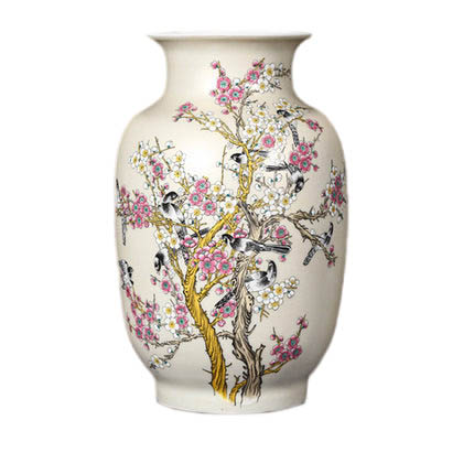 Winter Melon Shaped Plum Blossoms and Birds Ceramic Vase Jahrriesnge porcelain of golden vase cna0556