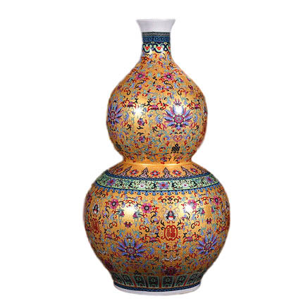 Golden enamel gourd shape ceramic vase on the ground Jahrriesnge porcelain of enamel colorful vase cna0627