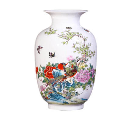 Winter melon shape ceramic vase with golden pheasant and peony pattern Jahrriesnge porcelain of vase cna0638