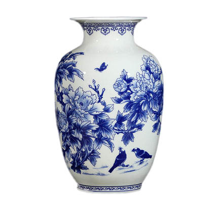 Winter melon shape blue and white peony pattern bone china ceramic vas Jahrriesnge porcelain of delicate bone china thin tire vase cna0681