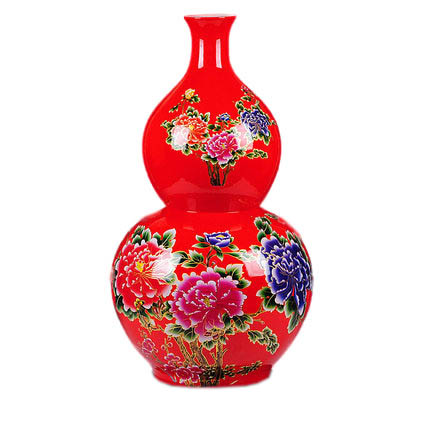 Peony pattern red gourd shape ceramic vase on the ground Jahrriesnge porcelain of red gourd vase cna0718