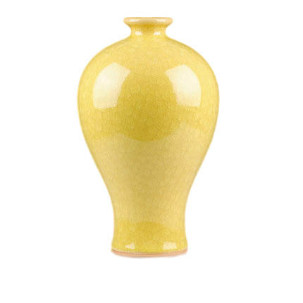 Mermaid shape yellow cracked glaze ceramic vase Jahrriesnge porcelain of yellow ice cube cracked gourd vase cna0736