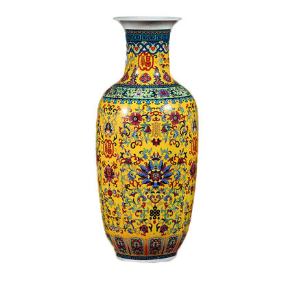 Winter melon shape yellow enamel ceramic vase on the ground Jahrriesnge porcelain of colorful enamel vase cna0804