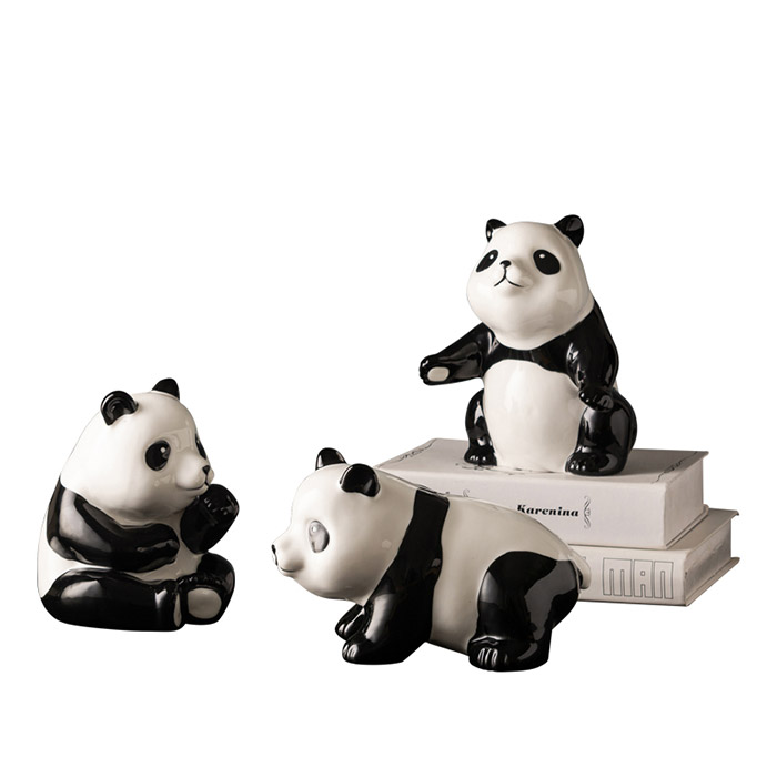 Desktop cute ceramic panda ornaments 3-pieces made in china Jahrriesnge porcelain of red gourd vase cna0856