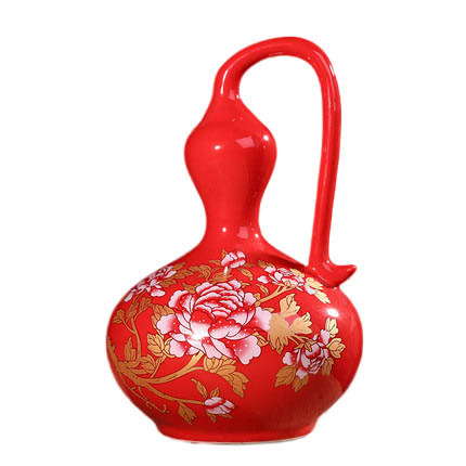 Chinese long handled peony red gourd vase Jahrriesnge porcelain of red gourd vase cna0857