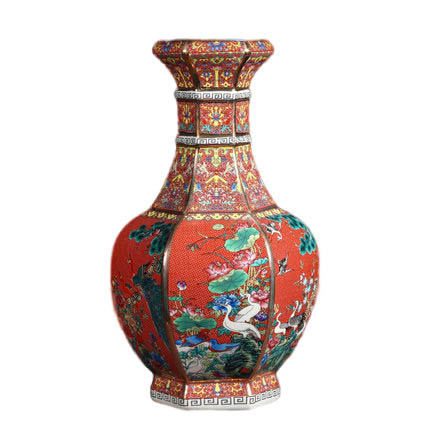 Vintage middle coral majolica ceramic vase ornaments outline in gold Jahrriesnge porcelain of outline in gold vase cna0892