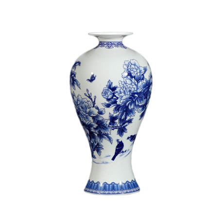 Peony pattern mermaid shape blue and white bone china vase Jahrriesnge porcelain of peony bone china vase cna0939