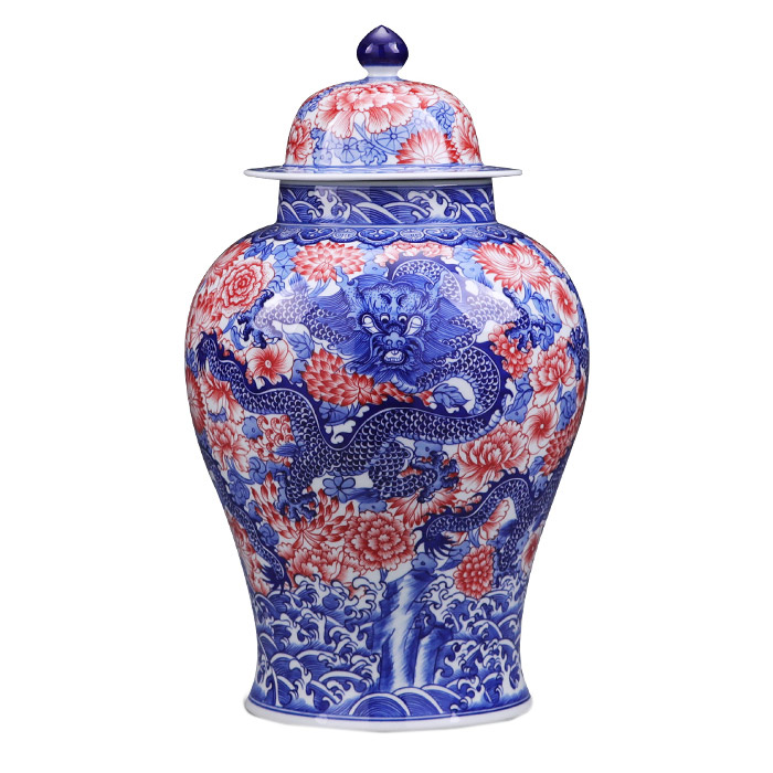Designer hand-painted blue and white porcelain dragon red in glaze jar Jahrriesnge porcelain of crack glaze red vase cna0952