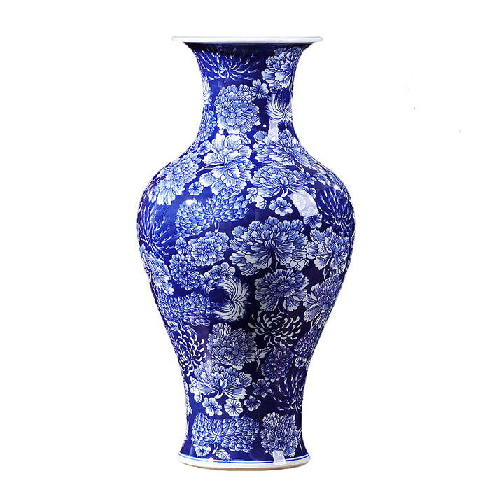 Fishtail shape bright blue and white ceramic antique vase for flowers Jahrriesnge porcelain of vase cna0976