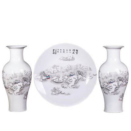 Chinese big snow scenery ceramic vases three-piece set Jahrriesnge porcelain of vase set 3pcs cna1056