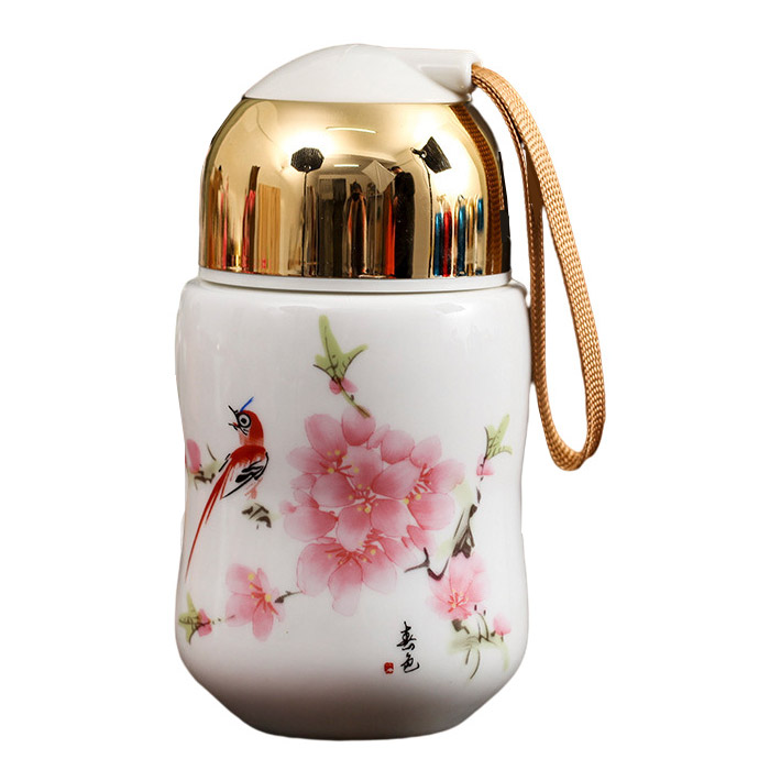Portable cute mini ceramic thermos mug with rope multiple styles Jahrriesnge porcelain of birds vase cna1099
