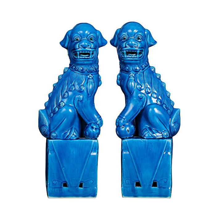 Decorative blue glazed poodle pair animals for living room Jahrriesnge porcelain of big vase in ground cna1145