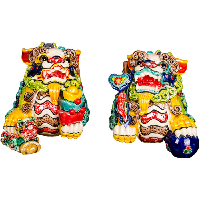 One pair colorful brave troops animals art ceramics home multiple Jahrriesnge porcelain of big vase in ground cna1159