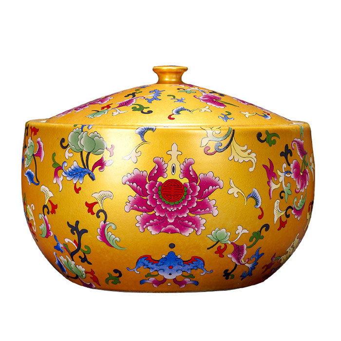 Antique yellow middle sealed enamel cornucopia ceramic pots multiple Jahrriesnge porcelain of cna1171