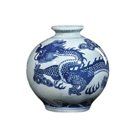 Cracked antique glazed blue and white porcelain dragon flower vases Jahrriesnge porcelain of crack dragon vase cna1176
