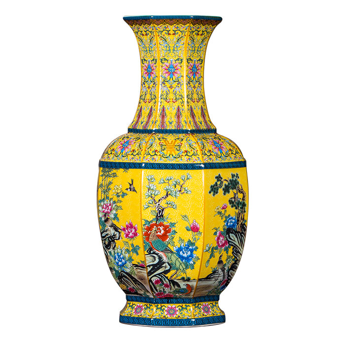 Vintage qing dynasty qian long large yellow decorative ceramic vases Jahrriesnge porcelain of cna1191