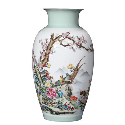 Designer pastel ceramic vase and ornament with birds and flowers Jahrriesnge porcelain of colorful vase cna1272