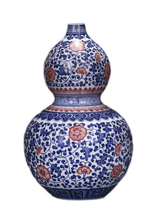 Vintage qing dynasty qian long blue and white glazed red ceramics vase Jahrriesnge porcelain of gourd vase cna1299
