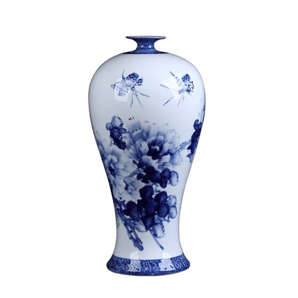 Large designer blue and white ceramics vase ornaments with peony on Jahrriesnge porcelain of peony vase cna1301