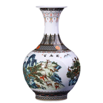 Chinese thin tire porcelain flower vase ornaments with deer painting Jahrriesnge porcelain of vase cna1312