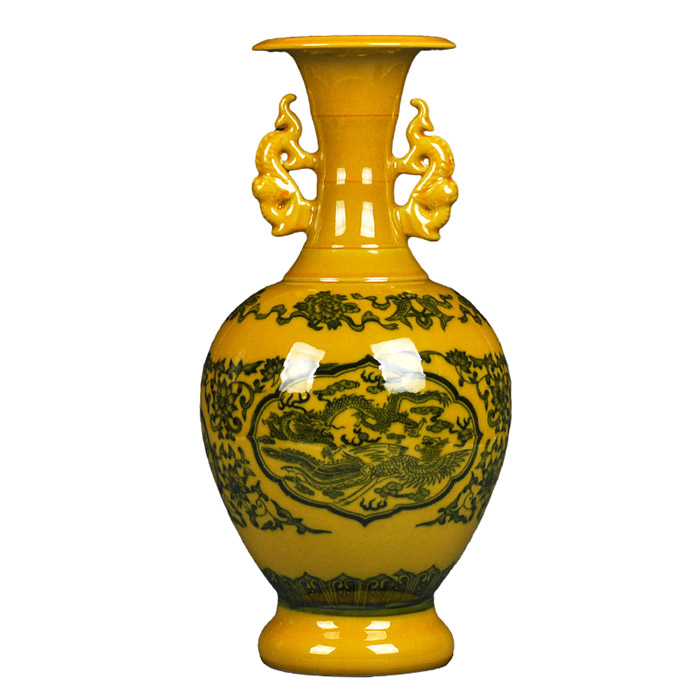 Jingdezhen vintage yellow glaze ceramic vases and ornaments home Jahrriesnge porcelain of cna1360