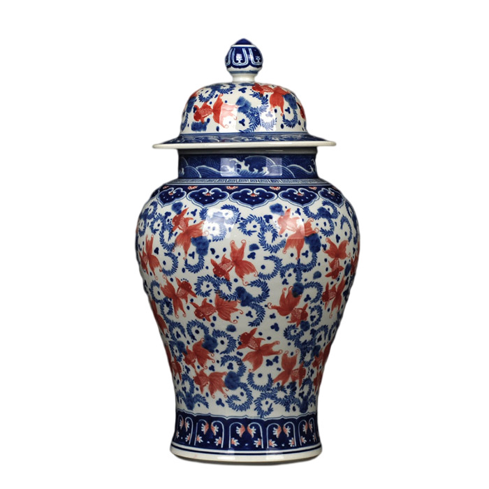 Hand painted blue and white underglaze red ceramic storage jar kitchen Jahrriesnge porcelain of cna1374